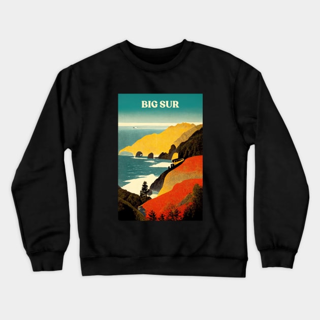 Big Sur Retro Travel Crewneck Sweatshirt by Retro Travel Design